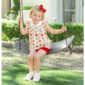 Proper Peony Pima‎ Girls Red Gala Apples Bloomers Set NWT size 12mo